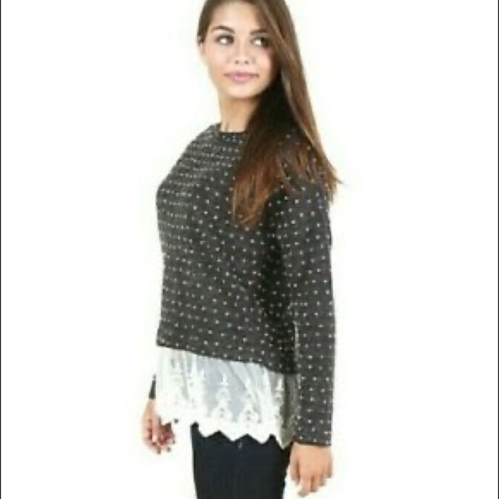 FLASH SALE! ❤️ Altar’d State Navy Gray & Cream Polka Dot Sweater